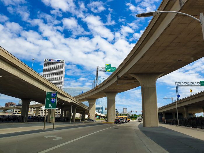 On the road beneath highway I-94.