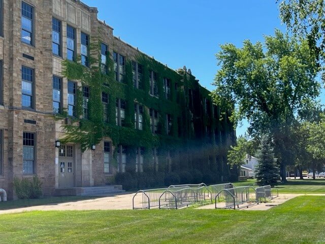 Bike parking in front of PJ Jacobs Junior High